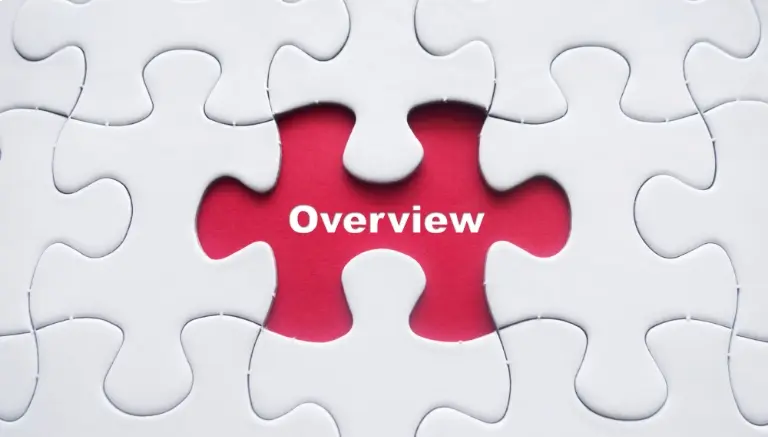 A puzzle with one piece missing, revealing the word "Overview" in the empty space.