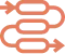 An orange icon depicting a stylized process flow with interconnected steps or nodes.
