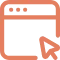 An orange icon of a web browser window with a cursor arrow.