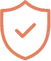 An orange shield icon with a checkmark in the center.
