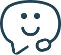 An icon of a smiling face with a speech bubble, representing customer support or communication.