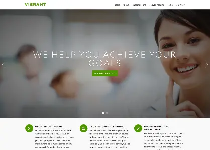 Vibrant website banner with a smiling woman, text 'We Help You Achieve Your Goals,' and a 'Get Started Now' button.